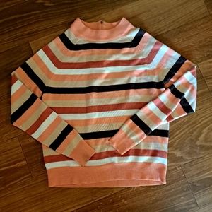 Vtg. Carolyn Taylor Brown/ Peach/ Cream Striped Mock TNeck Acrylic Sweater Sm